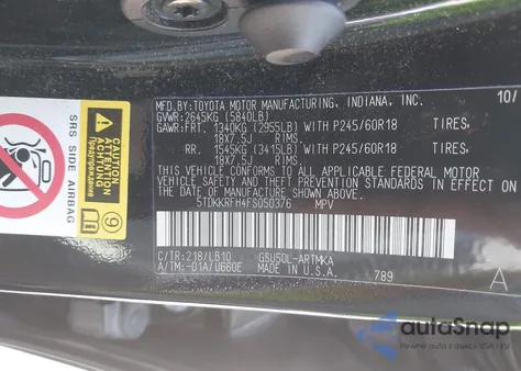 2015 Toyota Highlander Xle V6 z USA, uszkodzony, nr VIN 5TDKKRFH4FS050376